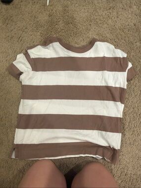 Short Sleeve White and Brown Striped Tee